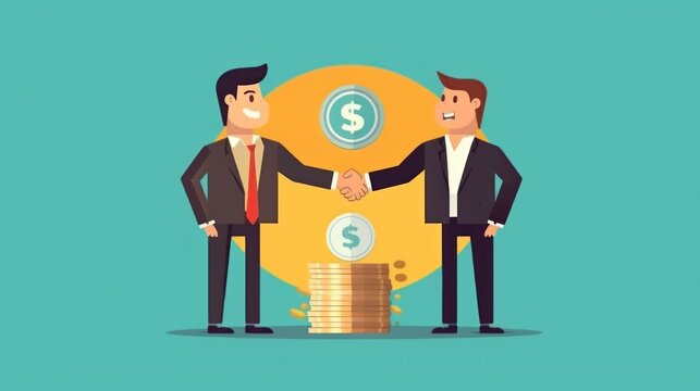 Handshake, 2D infographics cartoon style. two businessman handshake isolated. successfully negotiate. handshake. two businessman shake hand with partner to confirm business deal. Made With Generative 