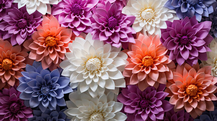 Flowers wall background with amazing red,orange,pink,purple,green. Generative Ai