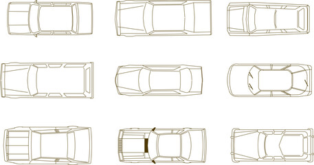 Family suv car design illustration sketch vector view from above - obrazy, fototapety, plakaty