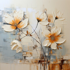 Fototapeta na wymiar Oil and acrylic painting, abstract painting white flowers with textures.