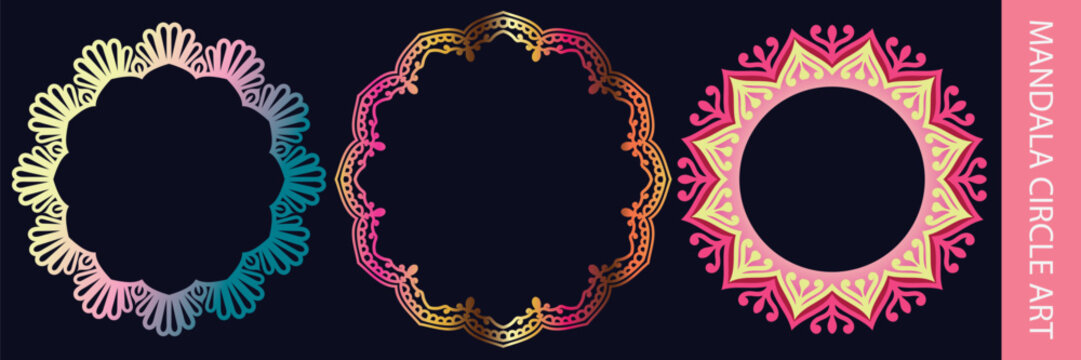 abstract floral frame , mandala circle design set 