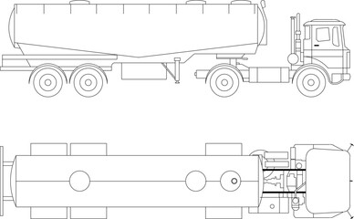 Sketch vector illustration of big water and oil tanker trailer car design with transport
