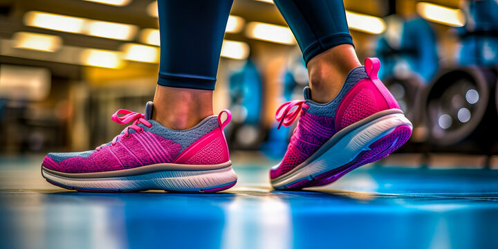 Legs In Purple And Blue Sneakers, Healthy Lifestyle Concept, Gym Shoes Close Up