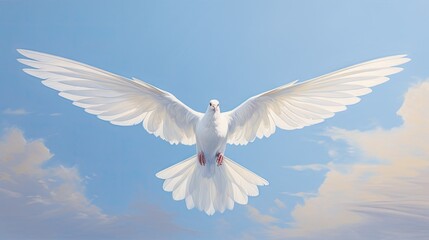 Obraz premium Holy Spirit, White dove flying in the sky, God's radiance, Generative AI