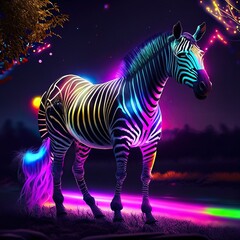 Zebra in the night. 3d rendering, 3d illustration. Generative AI