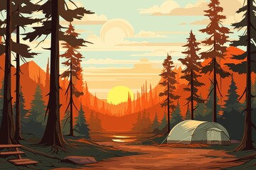 forest camping flat illustration