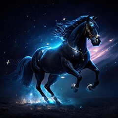 Horse on a background of the starry sky. 3d rendering Generative AI