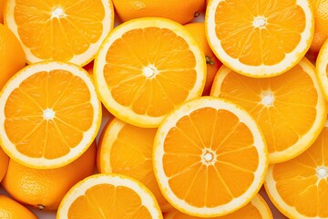 Top view of many orange slices, pattern texture, made with generative ai