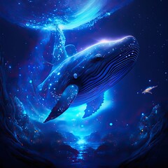 Whale in the sea. Underwater world. 3D rendering AI generated