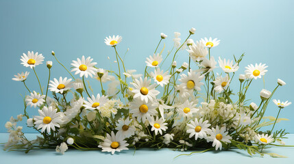 Grass with white daisies against a white. Generative Ai