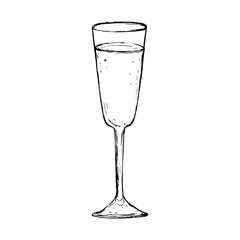 Single Cocktail Glass. Hand sketch champagne cocktail. Vector illustration.