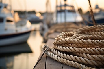 Obraz premium Rope, Dock, and Sailboats - Generative ai
