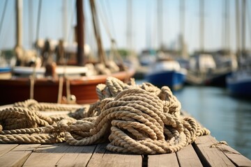Obraz premium Rope, Dock, and Sailboats - Generative ai
