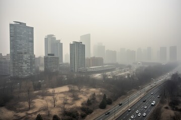 Overcast, polluted and desolate city., generative IA