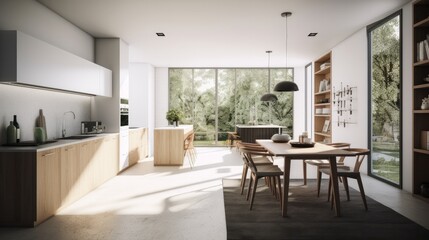 Fototapeta na wymiar home and interior design creative ideas showcase modern pantry area and cabinet island and stool house beautiful design background daylight wooden colour scheme,ai generate