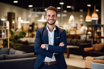 Friendly employee in a furniture store, male salesman portrait