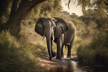 Fototapeta na wymiar Serene Elephant on the Savannah, generative IA