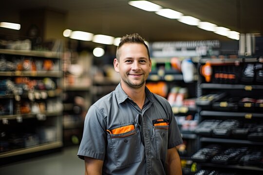 Friendly employee in a auto parts store