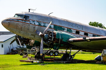 An old airplane being restored

