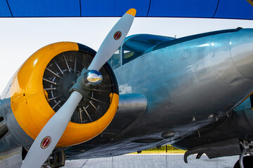 Close-up of Airplane Engine and Propeller