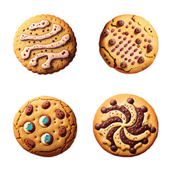 Set of different cookies isolated on white background. Realistic. Generative AI