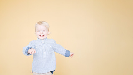 Portrait of cute happy child little kid 2 year old. Pretty little boy at home