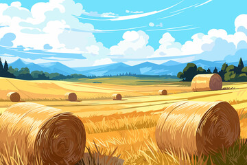 country summer landscape with windmills wheat field windmill