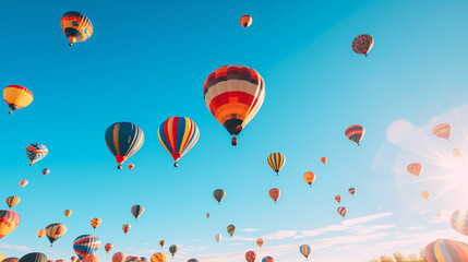 Obraz premium Hot-Air Balloons flying on a sunny summer day with beautiful sky.Generative AI