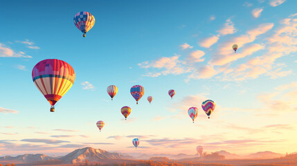 Obraz premium Hot-Air Balloons flying on a sunny summer day with beautiful sky.Generative AI