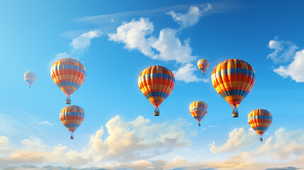 Fototapeta premium Hot-Air Balloons flying on a sunny summer day with beautiful sky.Generative AI