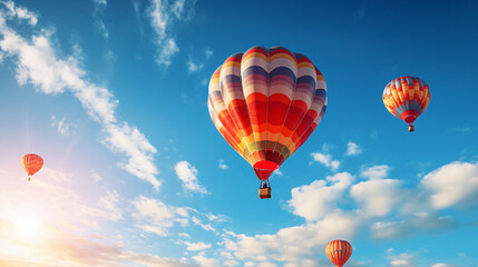 Obraz premium Hot-Air Balloons flying on a sunny summer day with beautiful sky.Generative AI