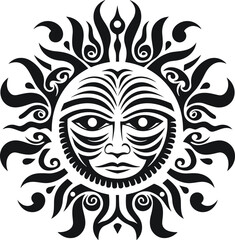 Sun with face maori style african aztecs or mayan ethnic mask vector illustration isolated on white background - obrazy, fototapety, plakaty