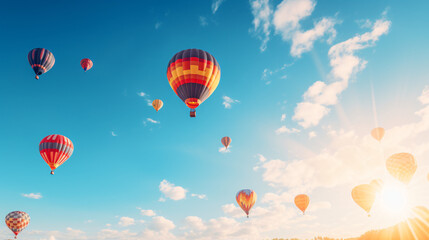 Obraz premium Hot-Air Balloons flying on a sunny summer day with beautiful sky.Generative AI