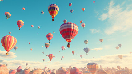 Obraz premium Hot-Air Balloons flying on a sunny summer day with beautiful sky.Generative AI