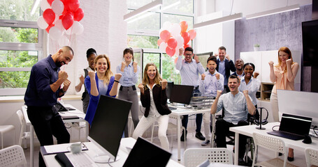 Happy Business Teamwork In Office. Job Success