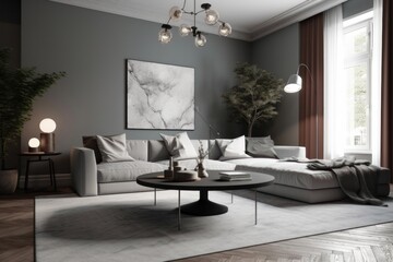 contemporary home interior design concept living room area casual lifestyle decorate monotone colour scheme modern style material finishing house beautiful background,ai generate