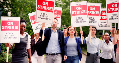 Workers Strike Demonstration In City. Labor Union March