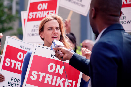 Workers Strike Demonstration In City. Labor Union March