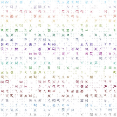 Digital letters cover. Random letters of Tibetan Alphabet. Gradiented matrix pattern. Contrast color theme backgrounds. Tileable horizontally. Stylish vector illustration.