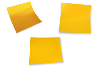 set of yellow sticky notes isolated, sheets of note papers in PNG, different paper reminders on transparent white background. Vector illustration.