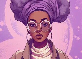 Enchanting Nerdcore Chic: Woman with Turban Embracing Pastel Academia, Rounded Shapes, Schoolgirl Lifestyle, and Animated Colorful Magic