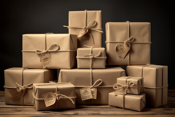 Gift box or group postal mailing package wrapped