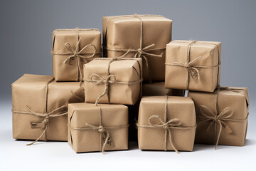 Gift box or group postal mailing package wrapped