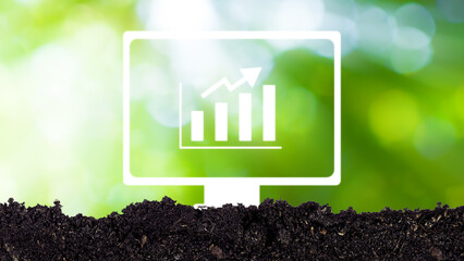 Soil surface with symbol virtual growth graph exponentially rapidly sales in short period of...