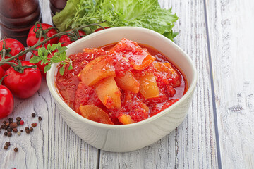 Hungarian lecho with tomato and paprika