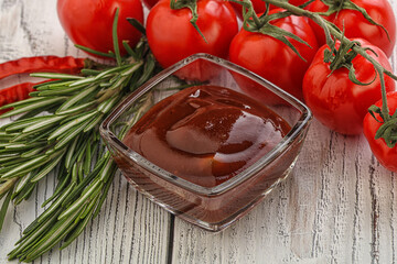 Tomato barbecue sauce on the bowl