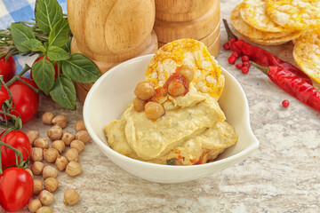 Natural organic chickpea hummus with olive oil