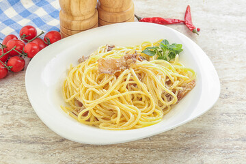 Spaghetti carbonara pasta with bacon