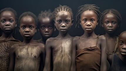 African poor children in the village, hungry and dirty, children, 8K, AI generative