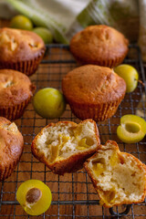 Sweet fluffy ricotta muffins with green plums greengages - 626361683